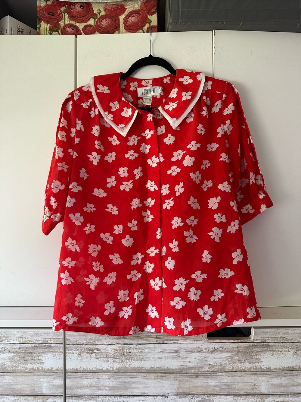 Vintage Josephine Floral Blouse with White Trim